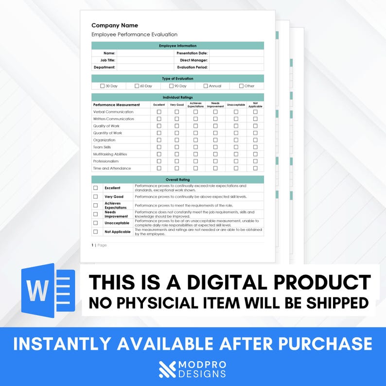 Performance Review Template – Employee Evaluation & Salary Review – Editable MS Word HR Form – Instant Download image 9