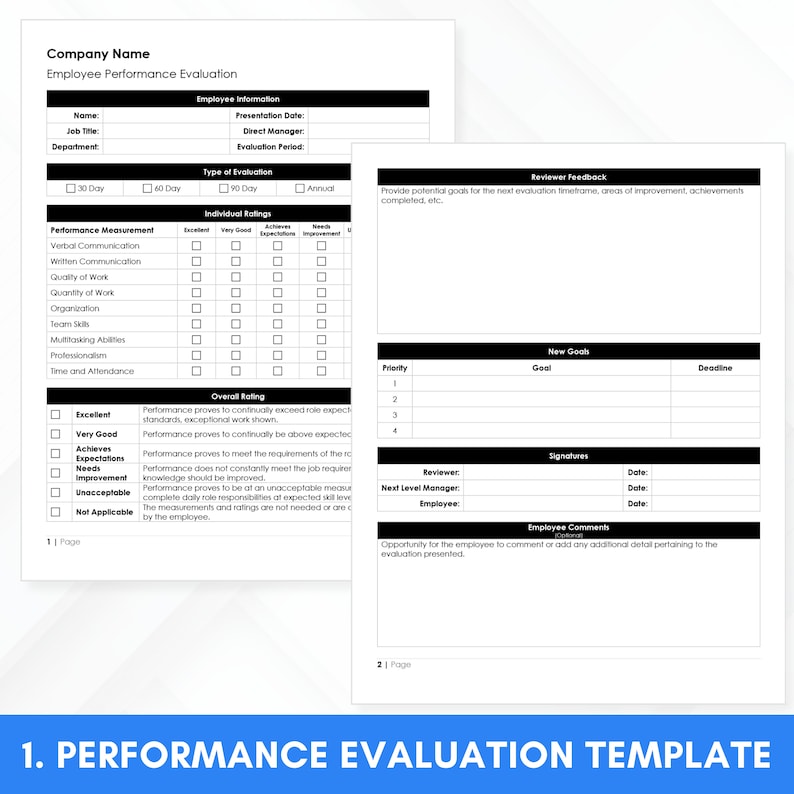 Employee Performance Evaluation & Salary Review Templates/ms Word (HR ...