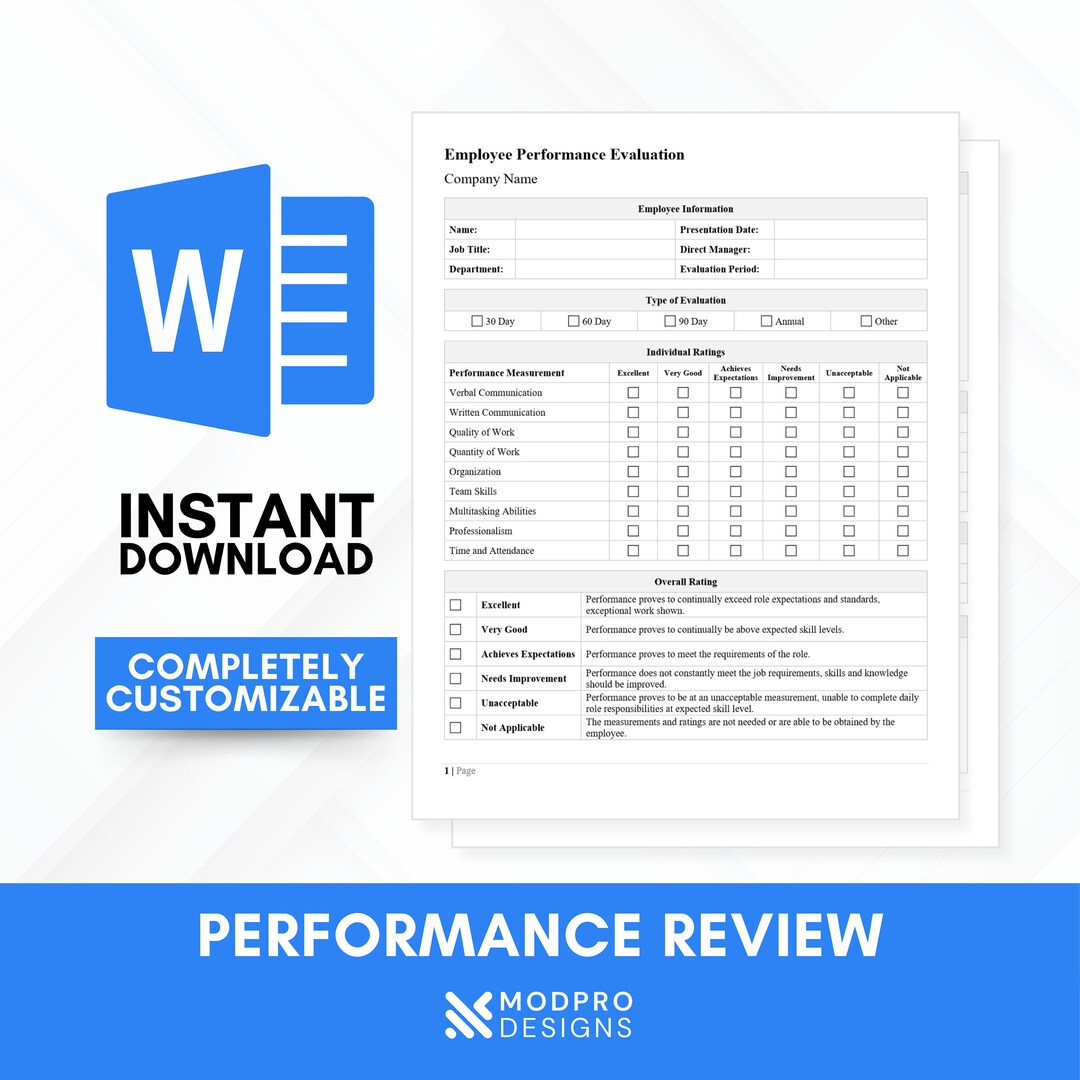 Employee Performance Evaluation Template, Performance Review Template ...