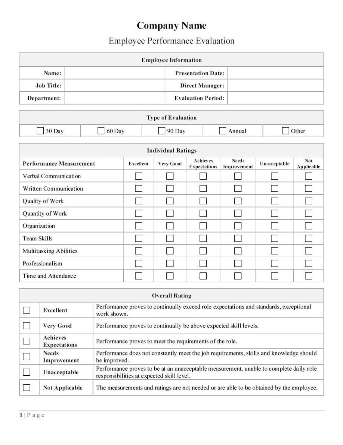 MS Word Mitarbeiter Performance Bewertung Vorlage Etsy