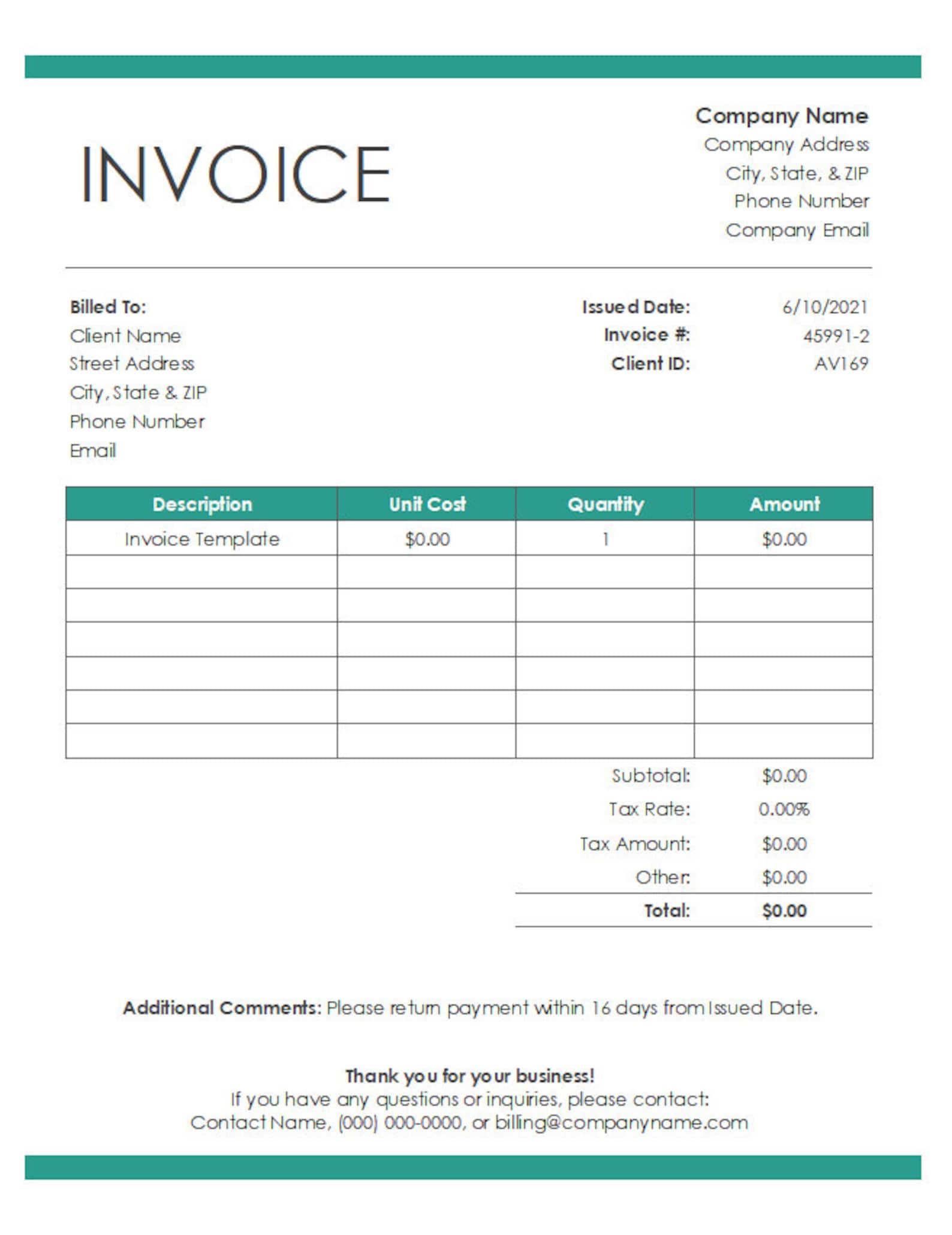 MS Excel Invoice Template Spreadsheet - Etsy