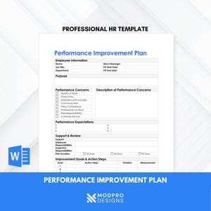 Performance Improvement Plan Template | Employee PIP Form | HR Disciplinary Action | Manager Coaching Document | Editable PDF & Word