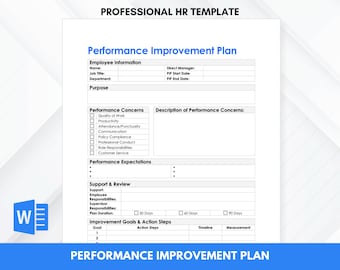 Plantilla de plan de mejora del rendimiento / Formulario PIP para empleados / Medidas disciplinarias de RR. HH. / Documento de coaching para gerentes / PDF y Word editables