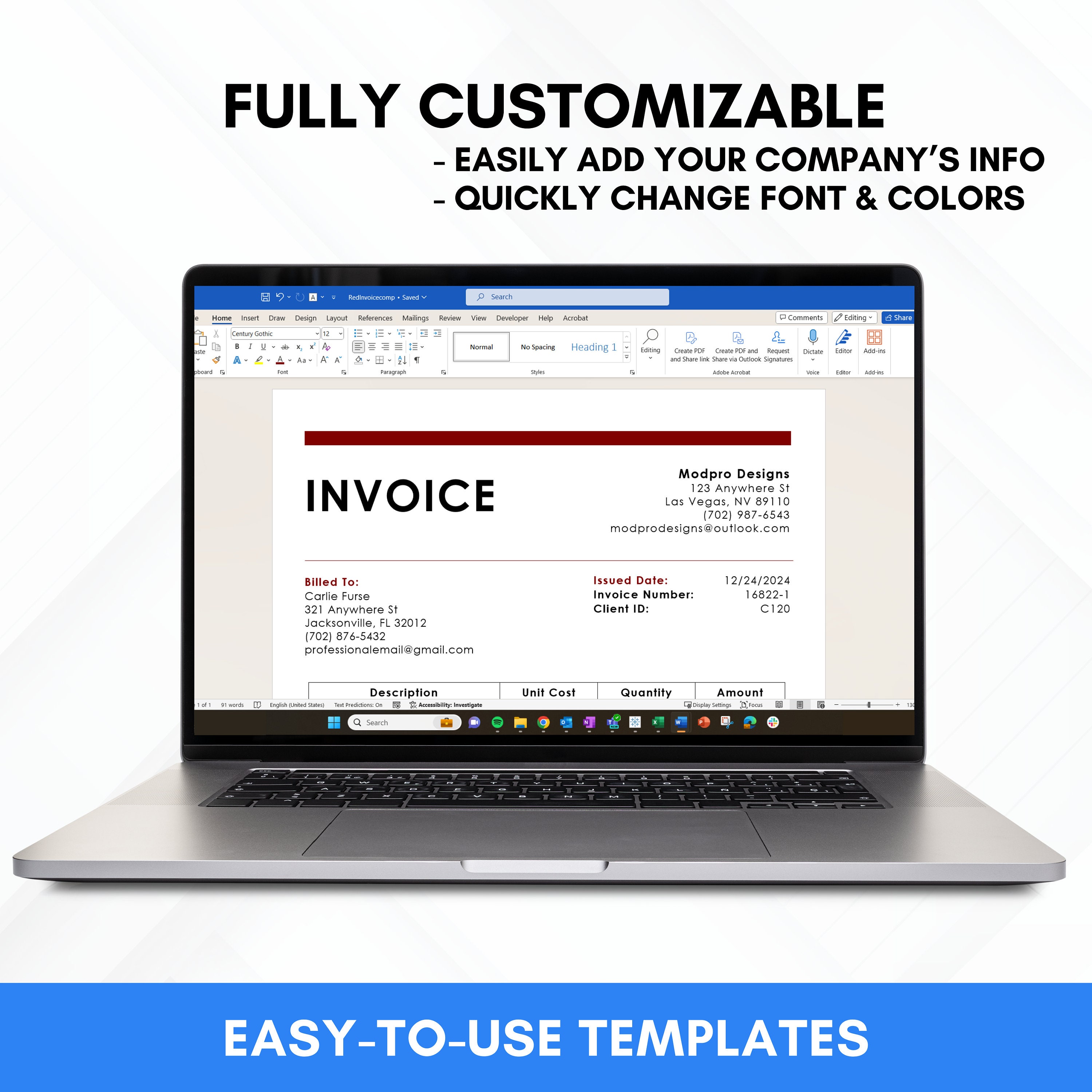 Editable Invoice Template, MS Word, Business Form (digital Download) - Etsy
