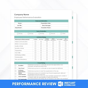 Employee Performance Evaluation Template, Performance Review Template (HR Form Office Microsoft Word, Professional Performance Review)