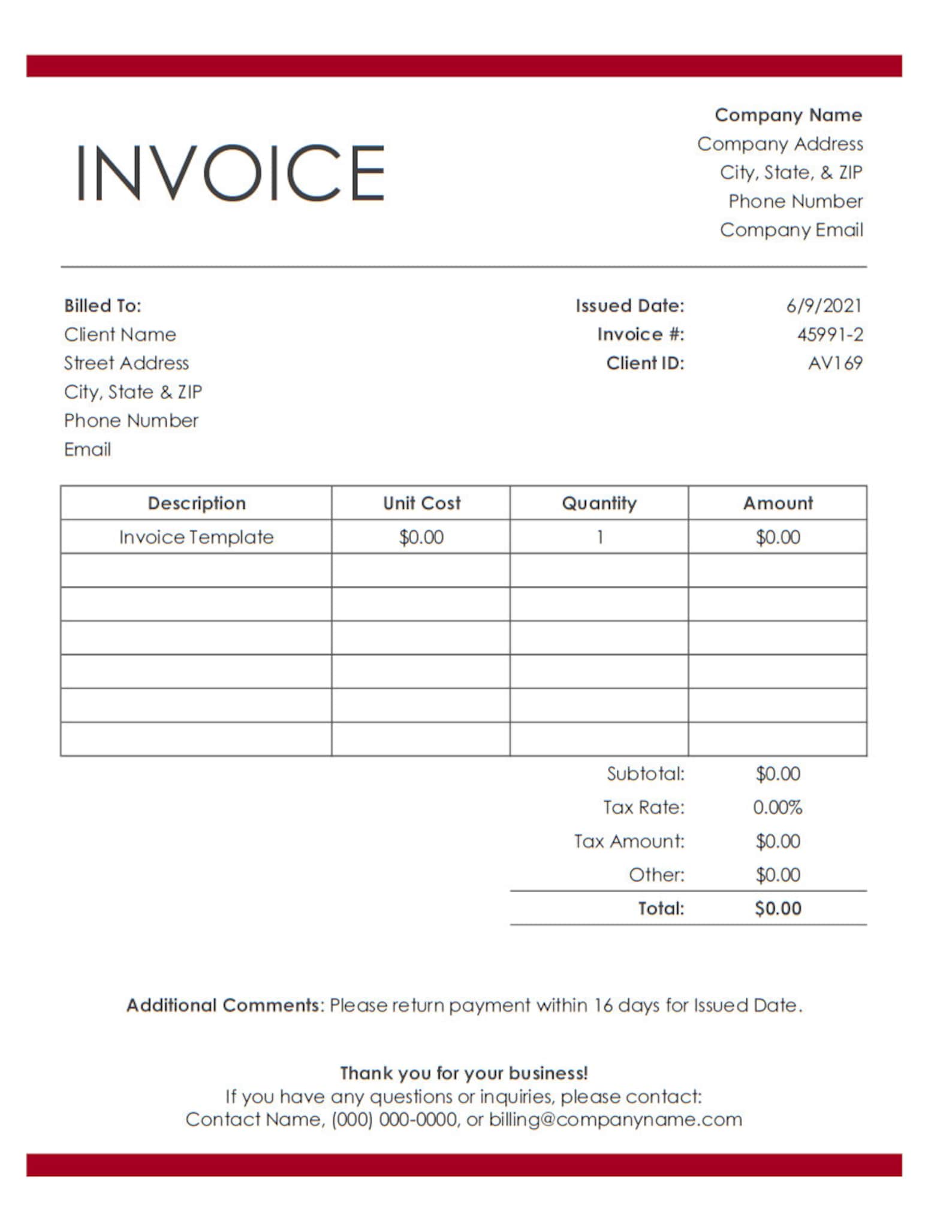 MS Excel Invoice Template Spreadsheet - Etsy