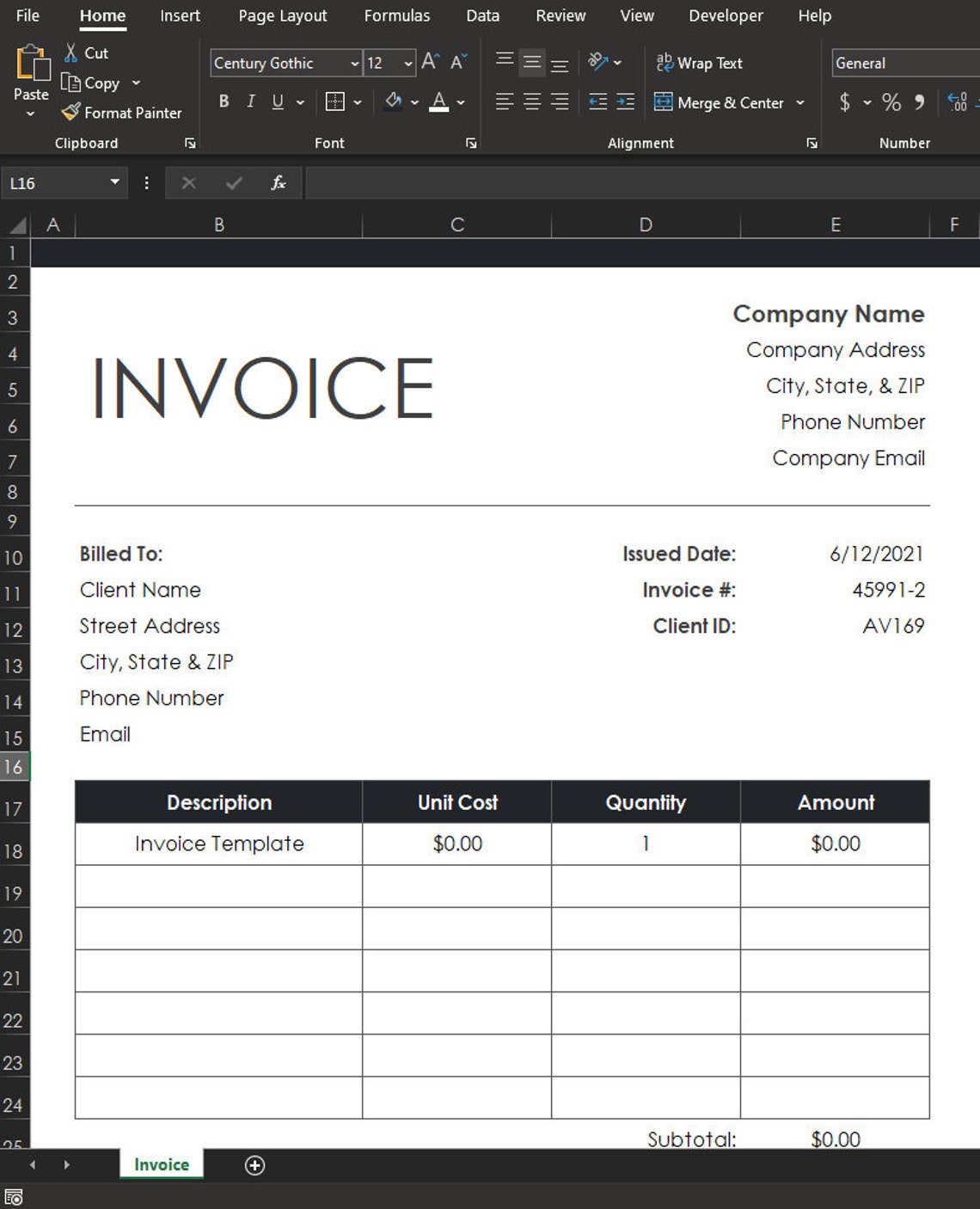 MS Excel Invoice Template Spreadsheet Etsy UK