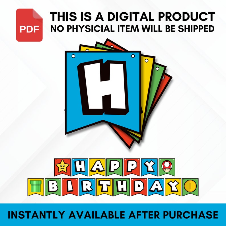 Super Mario Bros Happy Birthday Banner Decor digital Download, Template, Printable, Easy to Use ...