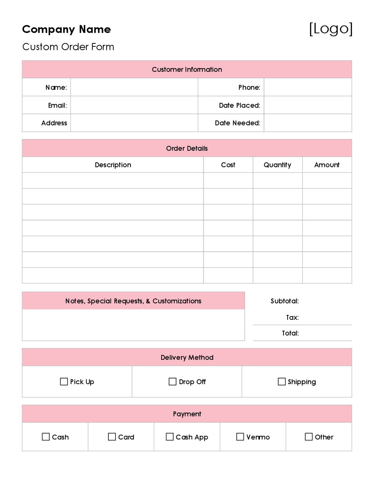 Custom Order Form Templateprofessional Etsy