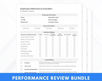 Ensemble de modèles professionnels d'évaluation et de rémunération des employés | Formulaires modifiables d'évaluation du rendement annuel + salaire | Pack d'évaluation du personnel RH