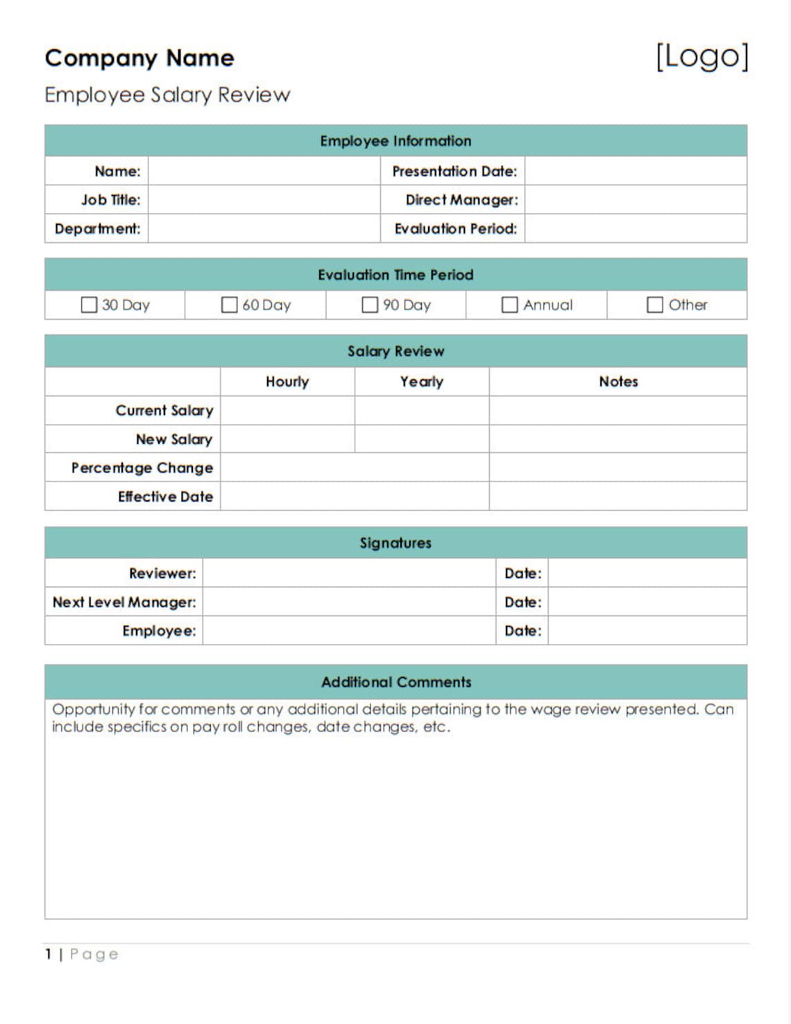 MS Word-employee Salary Review Template - Etsy