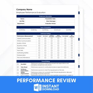 Employee Performance Evaluation, Performance Review Template, (HR Form Office, Microsoft Word, Professional Performance Review, Manager)