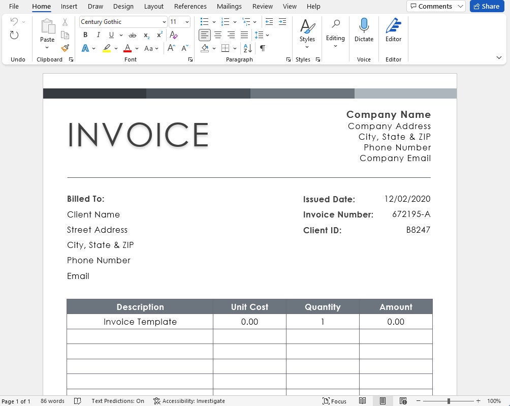 MS Word-invoice Template - Etsy