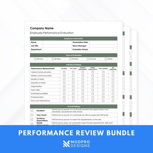 HR Performance & Salary Review Bundle | Editable Staff Evaluation + Annual Employee Appraisal | Performance Review Forms | HR Templates