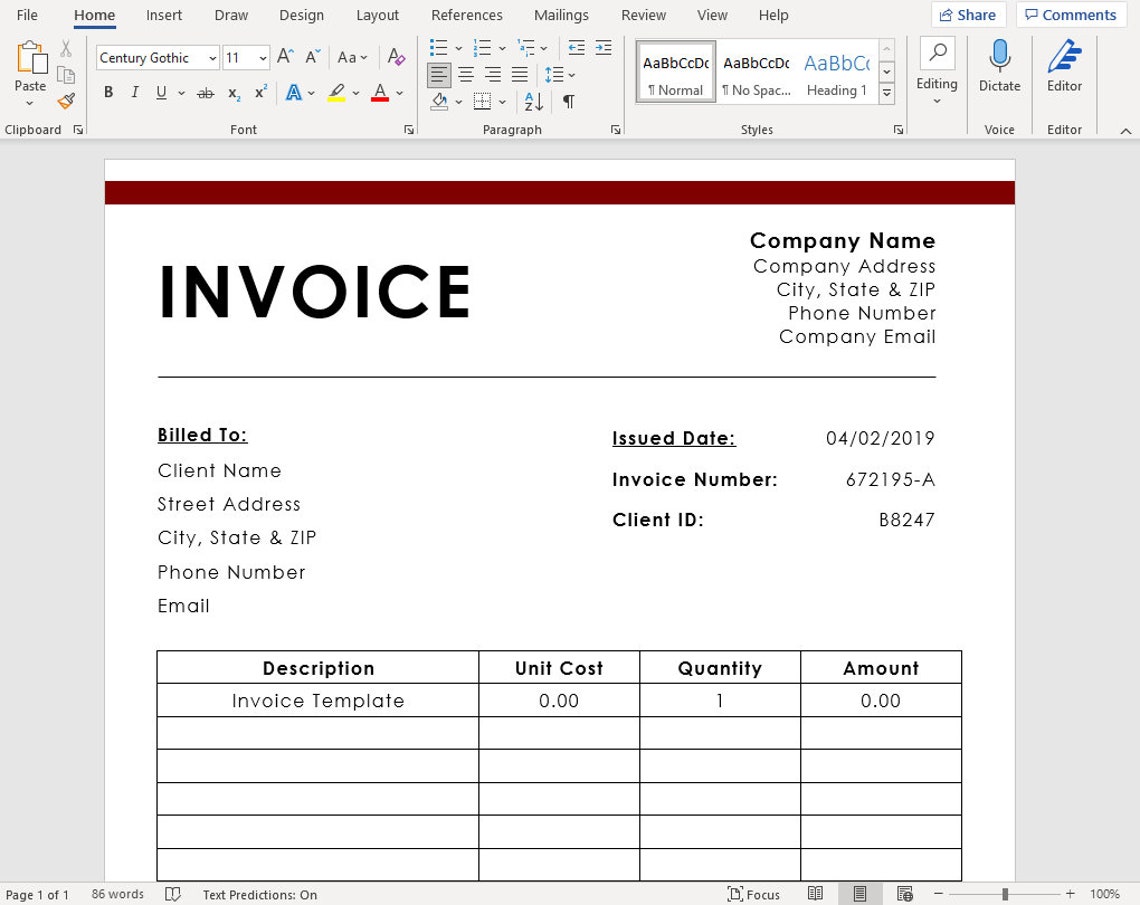 MS Word-invoice Template - Etsy