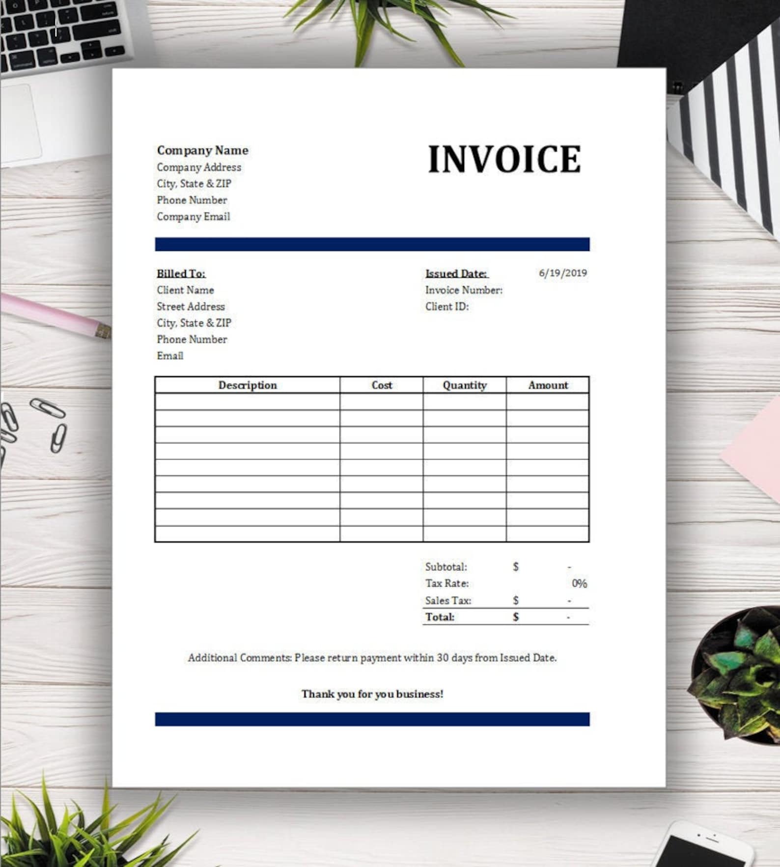 Professional Invoice Template Formula Based Etsy Canada