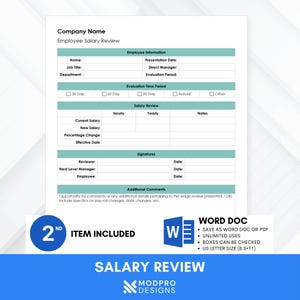 Performance Review Template – Employee Evaluation & Salary Review – Editable MS Word HR Form – Instant Download image 4