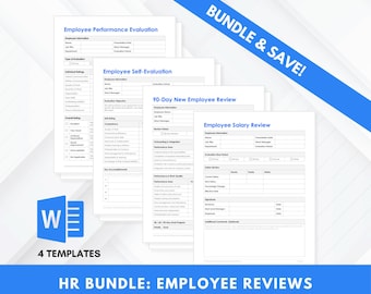 Pack d'évaluations d'employés | Évaluation des performances + évaluation des salaires + auto-évaluation + évaluation des 90 jours | de modèles RH pour MS Word | Téléchargement instantané