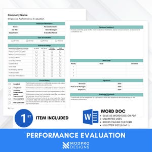 Performance Review Template – Employee Evaluation & Salary Review – Editable MS Word HR Form – Instant Download image 3