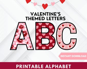 Lettres de babillard de la Saint-Valentin de A à Z février signe imprimable en téléchargement numérique pour une décoration de salle de classe