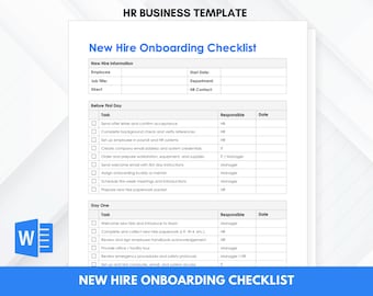 Lista de verificación para la incorporación de nuevos empleados / Plantilla de incorporación de empleados / Formulario de RR. HH. para nuevos empleados / Word editable / Descarga instantánea