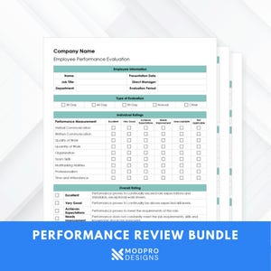Performance Review Template – Employee Evaluation & Salary Review – Editable MS Word HR Form – Instant Download