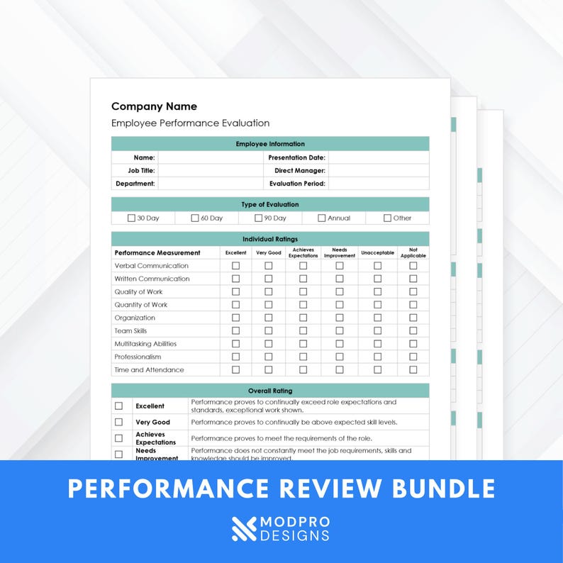 Performance Review Template – Employee Evaluation & Salary Review – Editable MS Word HR Form – Instant Download image 1
