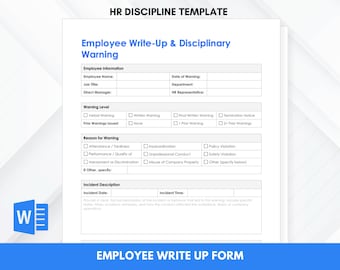 Formulaire de description de l'employé | Modèle d'avertissement disciplinaire | Avis d'avertissement aux employés | Formulaire de rédaction RH | Word modifiable | Téléchargement instantané