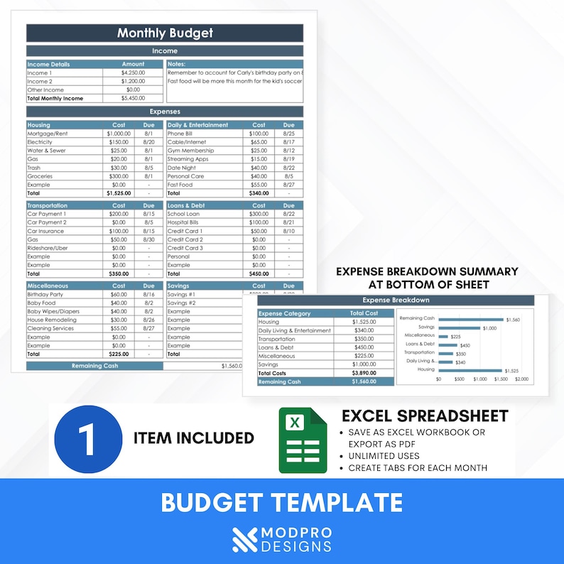 Minimalist-MS Excel Budget Template Spreadsheet Bild 2