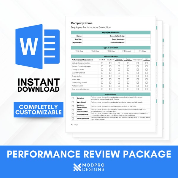 Modèles d'évaluation des performances et des salaires/MS Word (Office des formulaires RH, Microsoft Word, évaluation des performances des employés, manager)