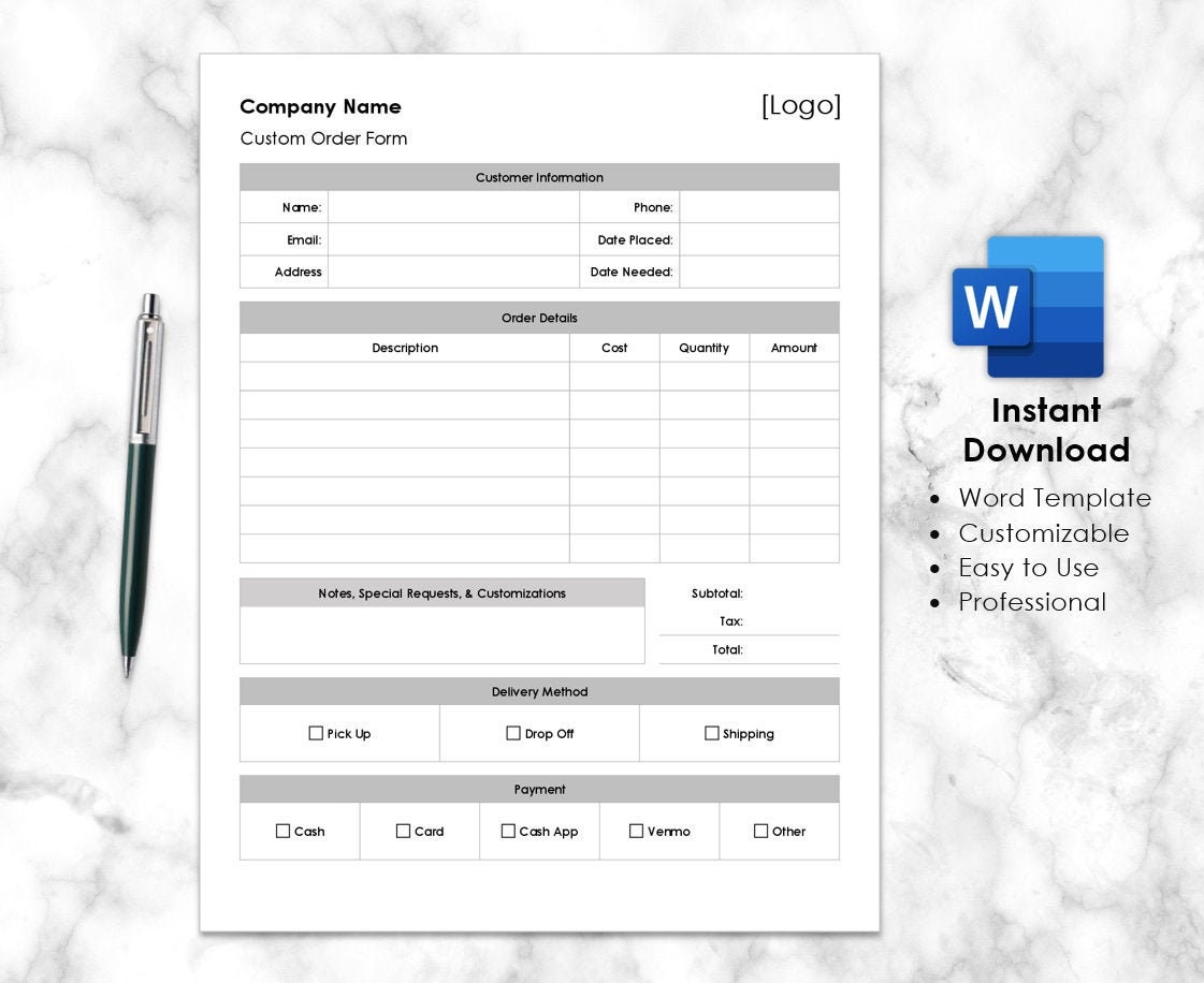 Custom Order Form Templateprofessional Etsy