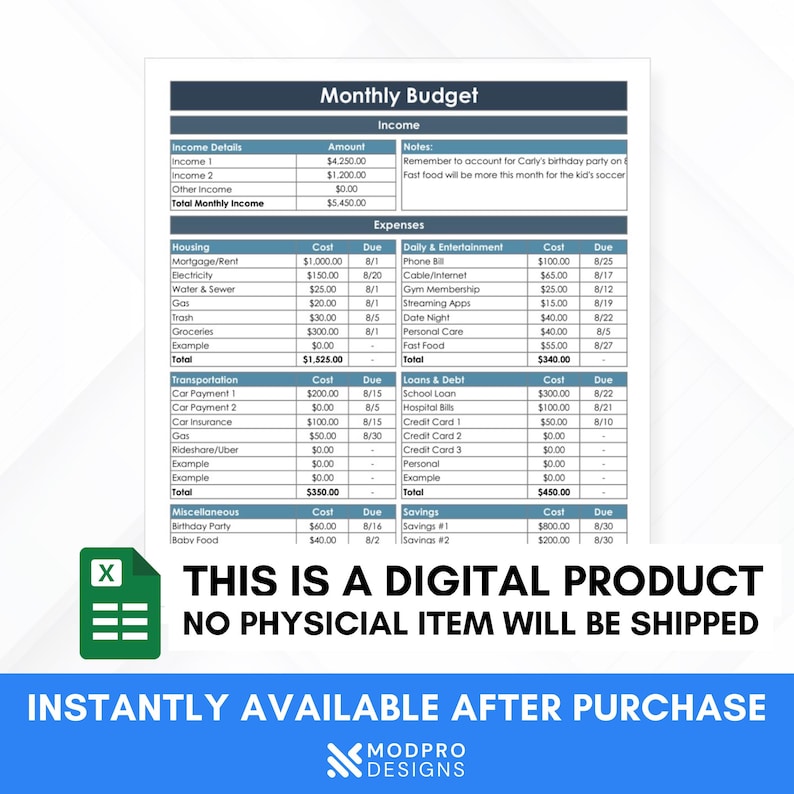 Minimalist-MS Excel Budget Template Spreadsheet Bild 8