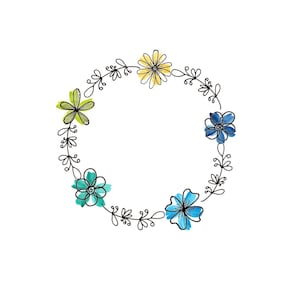 Blue floral Wreath, transparent digital download clip art, hand drawn for stationary or notes.