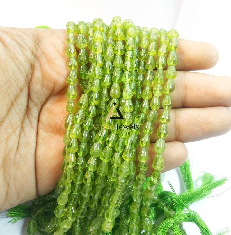 fine peridot beads | straight drill beads Peridot 5-8mm Loose Beads smooth tear drop beads 13 aaa peridot beads