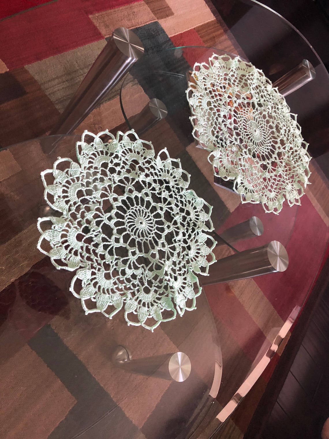 Mint Green Doily Set of 2, Crochet Doily, Handmade Doily, Wedding Doily