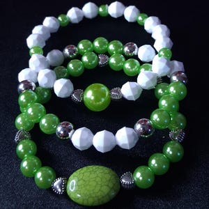 Key Lime Snow Bracelet Stack | Handcrafted Beaded Trio, Spring Freshness