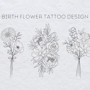 Kundenspezifisches Geburtsblumen-Tattoo, Geburts-Blumenstrauß, kundenspezifisches Blumentattoo, kundenspezifisches Familien-Tattoo, Geburtstags-Blumen-Tattoo, Geburts-Monats-Tattoo