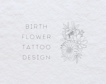 Custom Birth Flower Tattoo, Wildflower Tattoo Design, Custom Floral Tattoo, Custom Family Tattoo, Birthday Flower Tattoo, Birth Month Tattoo