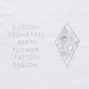 Kundenspezifisches geometrisches Geburts-Blumen-Tätowier-Design, geometrisches Tattoo-Design, Geburts-Blumenstrauß, Geburtsmonat-Tätowierung, kundenspezifisches Tattoo