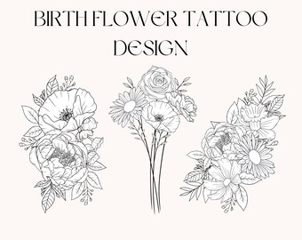 Custom Birth Flower Tattoo, Wildflower Tattoo Design, Custom Floral Tattoo, Custom Family Tattoo, Birthday Flower Tattoo, Birth Month Tattoo