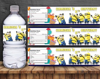 Minion Water Bottle Label Printable INSTANT DOWNLOAD Minion