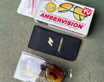 Rare Amber Vision Sunglasses Vintag 1980s 90s Pilot Driving Retro Old Stock New sunnies