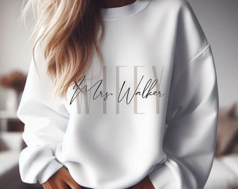 Personalized Wifey Sweatshirt for Wedding Mrs. Shirt Bridal Shower Gift for Bride Personalized Bridal Gift Hoodie New Wife Sweatshirt