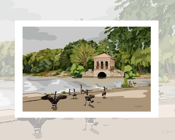 Wirral Print, Travel Poster, Birkenhead Park, The Roman Boathouse.