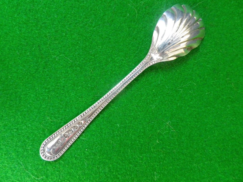 scallop shell bowl and beaded handle Victorian silver salt spoon
