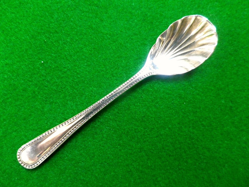 scallop shell bowl and beaded handle Victorian silver salt spoon