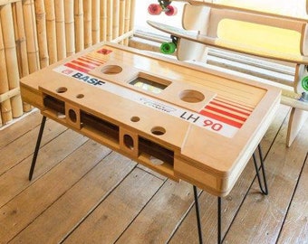 Cassette Coffee Table, Cassette Tape End Table, Wood Furniture, Audio Tape Table, Plywood Table, Cassette Home Decor