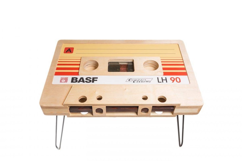 Cassette Coffee Table, Cassette Tape End Table, Wood Furniture, Audio Tape Table, Plywood Table, Cassette Home Decor image 4