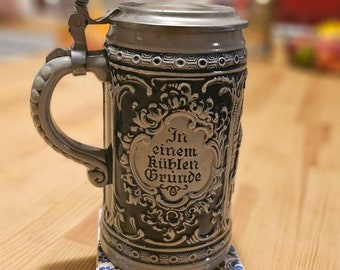 Vintage beer mug, Original Gerz Beer Stein,  Beer Mug, German Lidded Zinn Beer Stein, German Beer Mug, Old beer mug, Octoberfest,  Antique