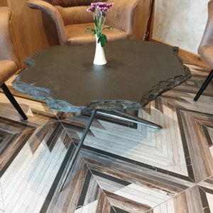 Stone Table, Stone End Coffee Table, Real Stone Table with Live Edge, Limestone Slate Table, Rusty Table, Solid Stone Table with Metal legs